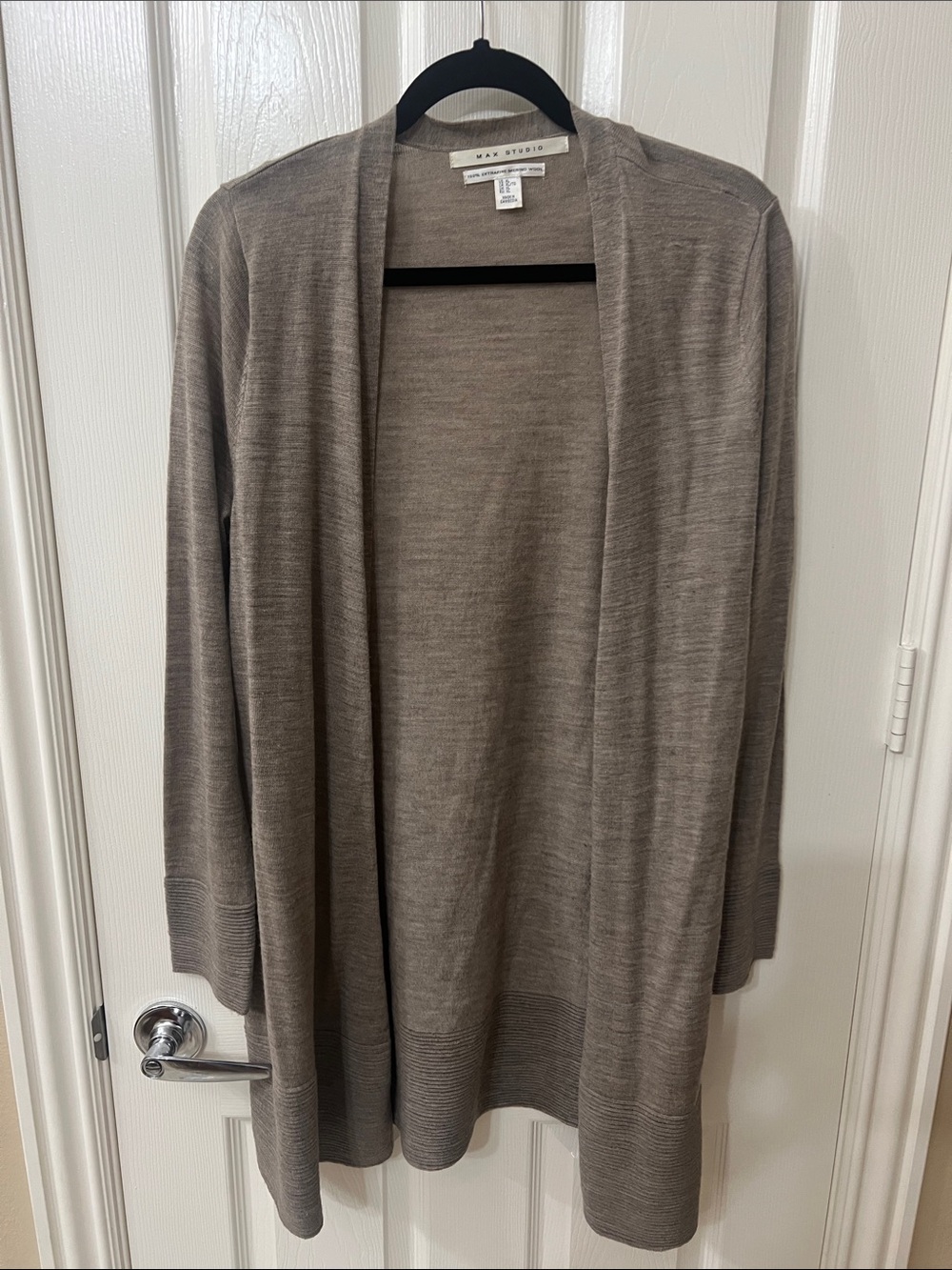 Max Studio Taupe Open-Front Lightweight Cardigan.